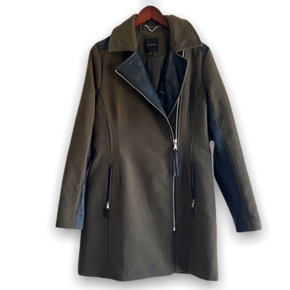 Dynamite Olive Green Coat With Leather Panels size M